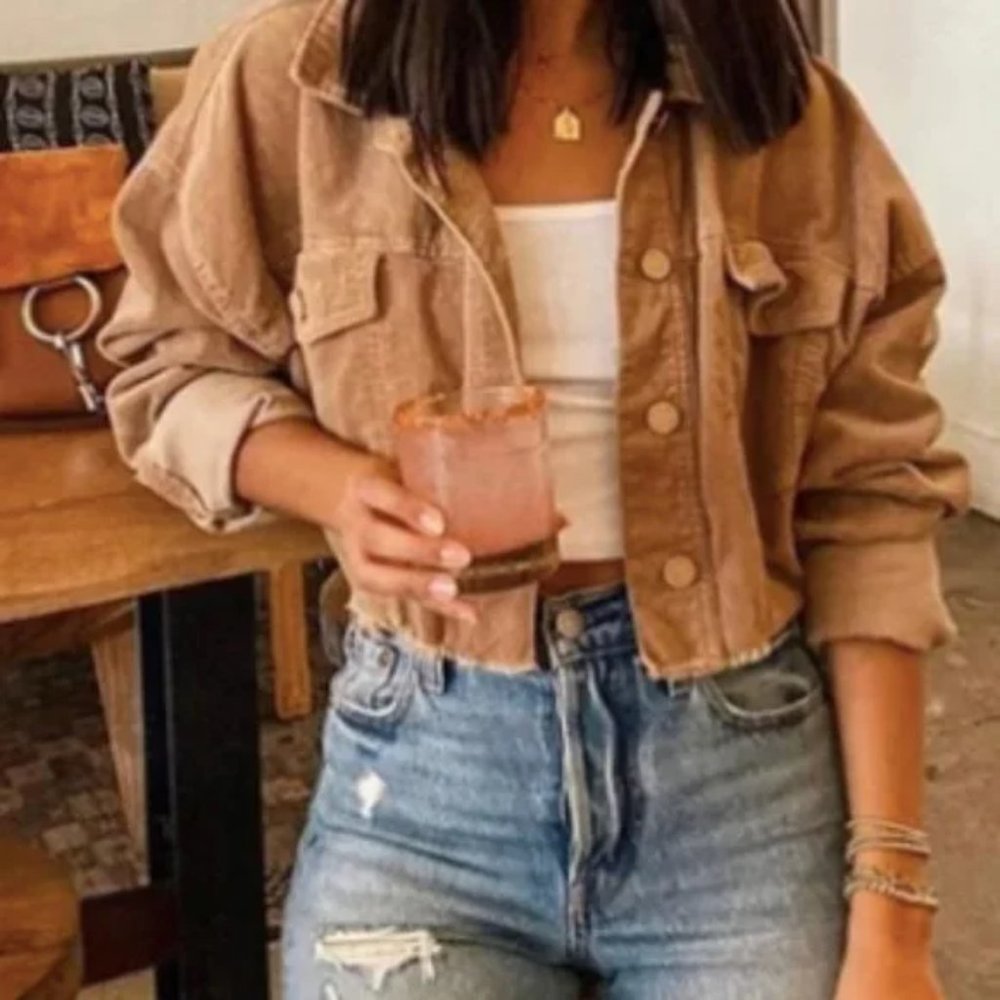 12th Tribe | Corduroy Cropped Jacket in Tan
